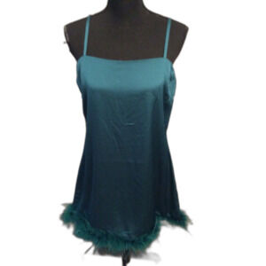 New NWT Green Mini Dress Fur Trim Spaghetti Straps Size XL